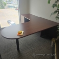 Mahogany L Suite Office Desk w/ Drawer Storage, Rounded Runoff